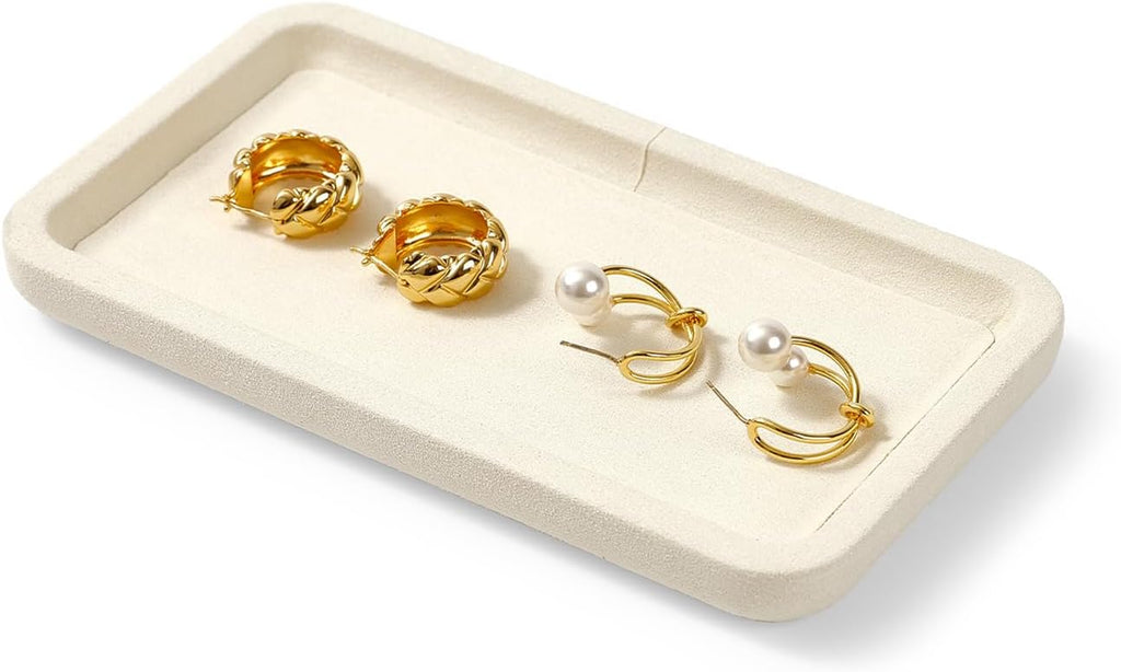 Microfiber Jewelry Display Flat Tray for Rings Earrings Necklace Bracelet, Jewelry Photograph Display Catchall Organizer Tray Dish(S,Beige)