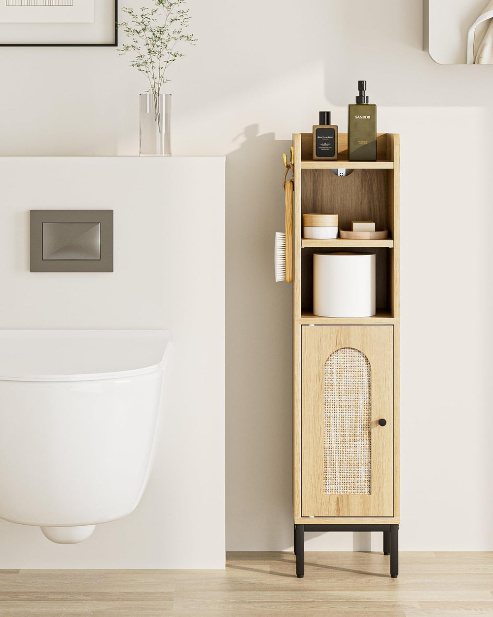 Bathroom Storage Cabinet, Small Corner Floor Hutch with 2Hooks,Narrow Toilet ...