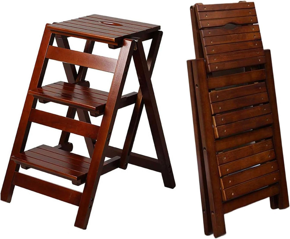 3 Step Stool Wooden Folding Ladder Chair Thickened Library Stair Chair Portab...