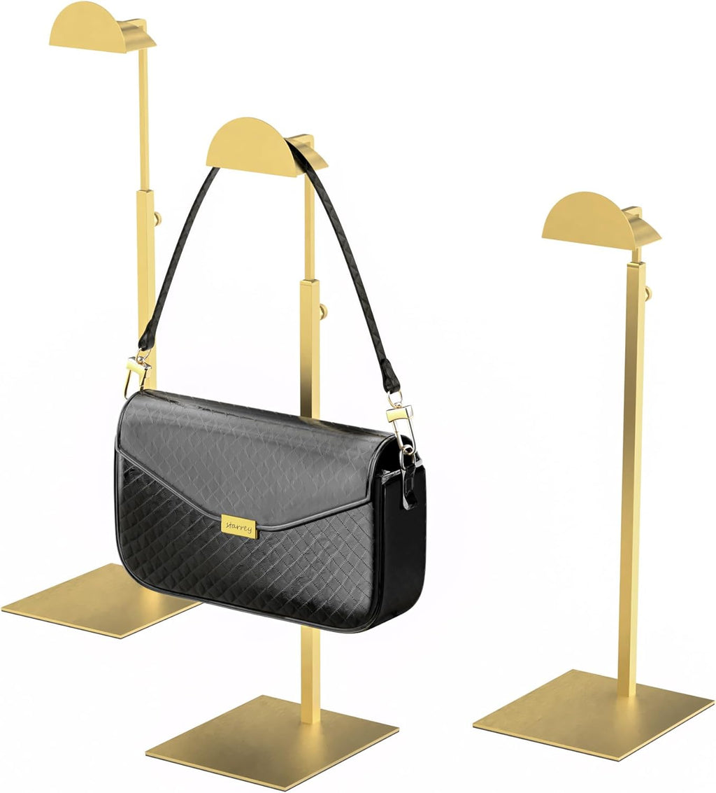Purse Display Stand Adjustable Height Gold Purse Rack for Handbags Necklaces Scarves Hats & Headphones 14" - 24" Purse Hanger Shelf for Retail Display