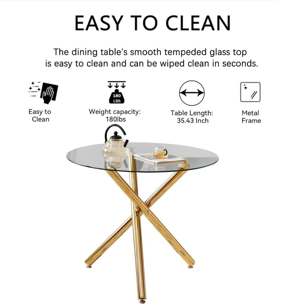 36" Luxury Gold Glass Dining Room Table Set for 4, 5-Piece Round Kitchen...