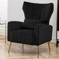 Accent Chair,Wingback Armchair for Living Room, HighBack Reading Chair with Golden Metal Legs Lumbar Pillow,Upholstered Single Sofa for Bedroom, Apartment, Small Spaces Velvet Black