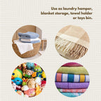 Tall Large Decorative Wicker Storage Basket with Lid, Laundry Hamper, Blanket Storage, Toys Bin, Clothes Holder, Boho Style (Yellow White)