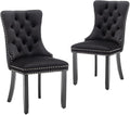 Velvet Dining Chairs Set of 2,Upholstered Dining Chairs with Ring Pull Trim and Button Back,Modern Seating for Kitchen, Bedroom & Living Room(Black)