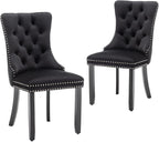 Velvet Dining Chairs Set of 2,Upholstered Dining Chairs with Ring Pull Trim and Button Back,Modern Seating for Kitchen, Bedroom & Living Room(Black)