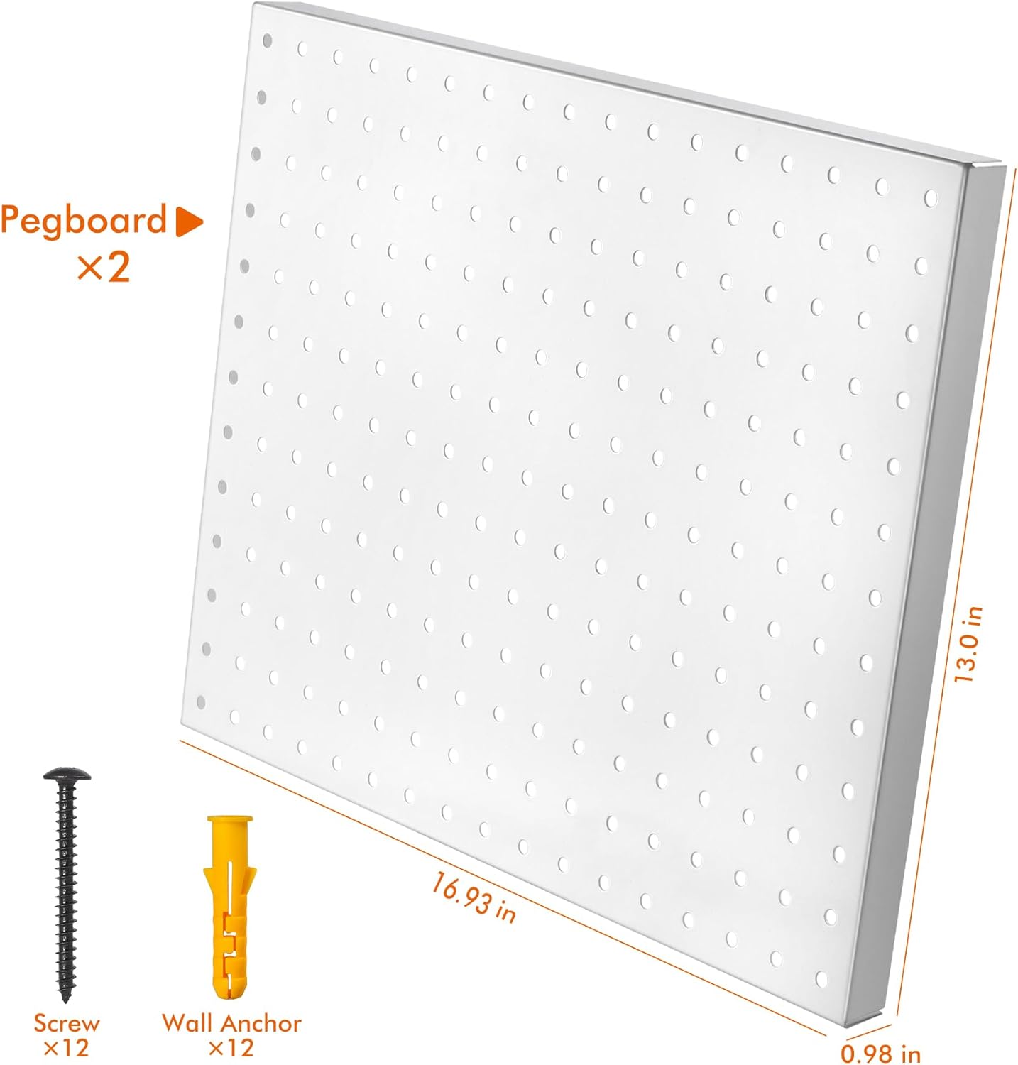 G.CORE Heavy Duty Metal Pegboard Organizer - Wall Storage Steel Peg Board Panels Set 1/4 inch Round Holes 17"x13" 2 Pack Garage Craft Tool Display Hanging Rack Organization Kit with Mounting Hardware
