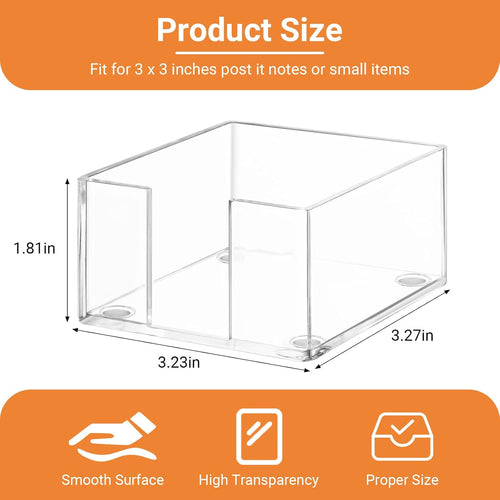 3x3 Inch Sticky Note Holder Post It Note Holder No Slip Base and Shatterproof Acrylic for One-Handed Operation, Perfect for Office Supplies, Home Fridge Memo, or Reception Desk