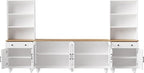 Ball & Cast Farmhouse TV Stand with Bookshelves for TVs up to 70", Media Console w/Tempered Glass Doors & Solid Wood Gourd-Shaped Legs, Entertainment Center for Living Room,White+Natural