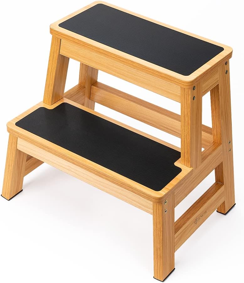 StrongTek Wood 2 Step Stool for Adults, 17.5 in, 500 lb, Non-Slip | Wide Non-...