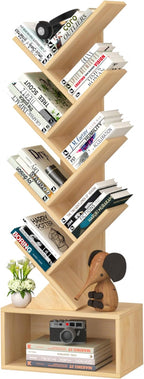 9 Tier Tree Bookshelf,Christmas Green Bookcase for Narrow Space, Storage Organizer Floor Standing Bookshelves for Books, Tall Book Case for Home Office, Living Room, Bedroom
