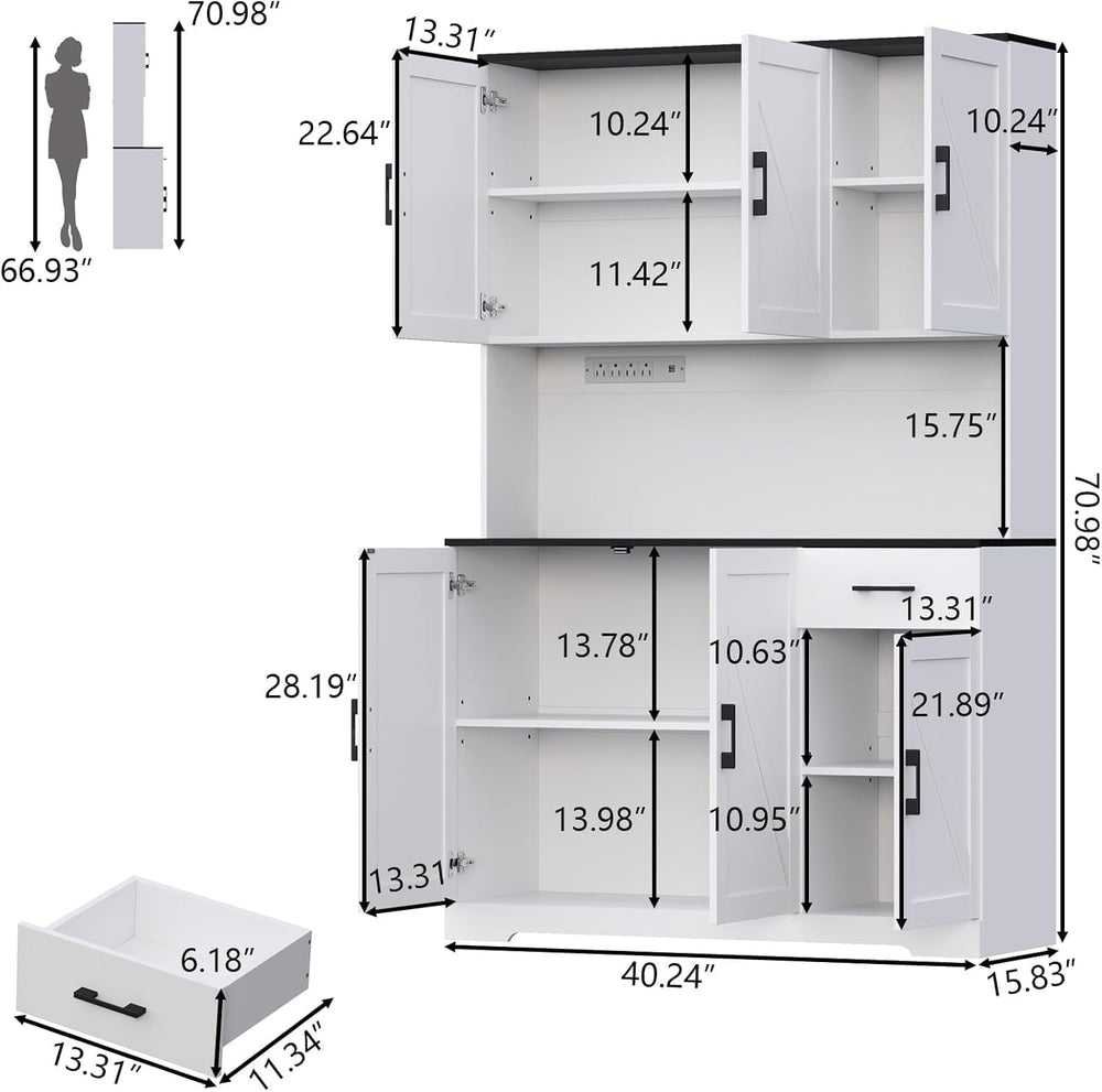 71" Pantry Cabinet,Kitchen Pantry Storage Cabine with Power Outlet,Farmh...
