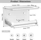 Tindbea Toilet Paper Holder with Phone Shelf, Adhesive or Screw Wall Mount Toilet Tissue Roll Holder, Rustproof & Multifunctional Stainless Steel Bathroom Storage Dispenser (White)