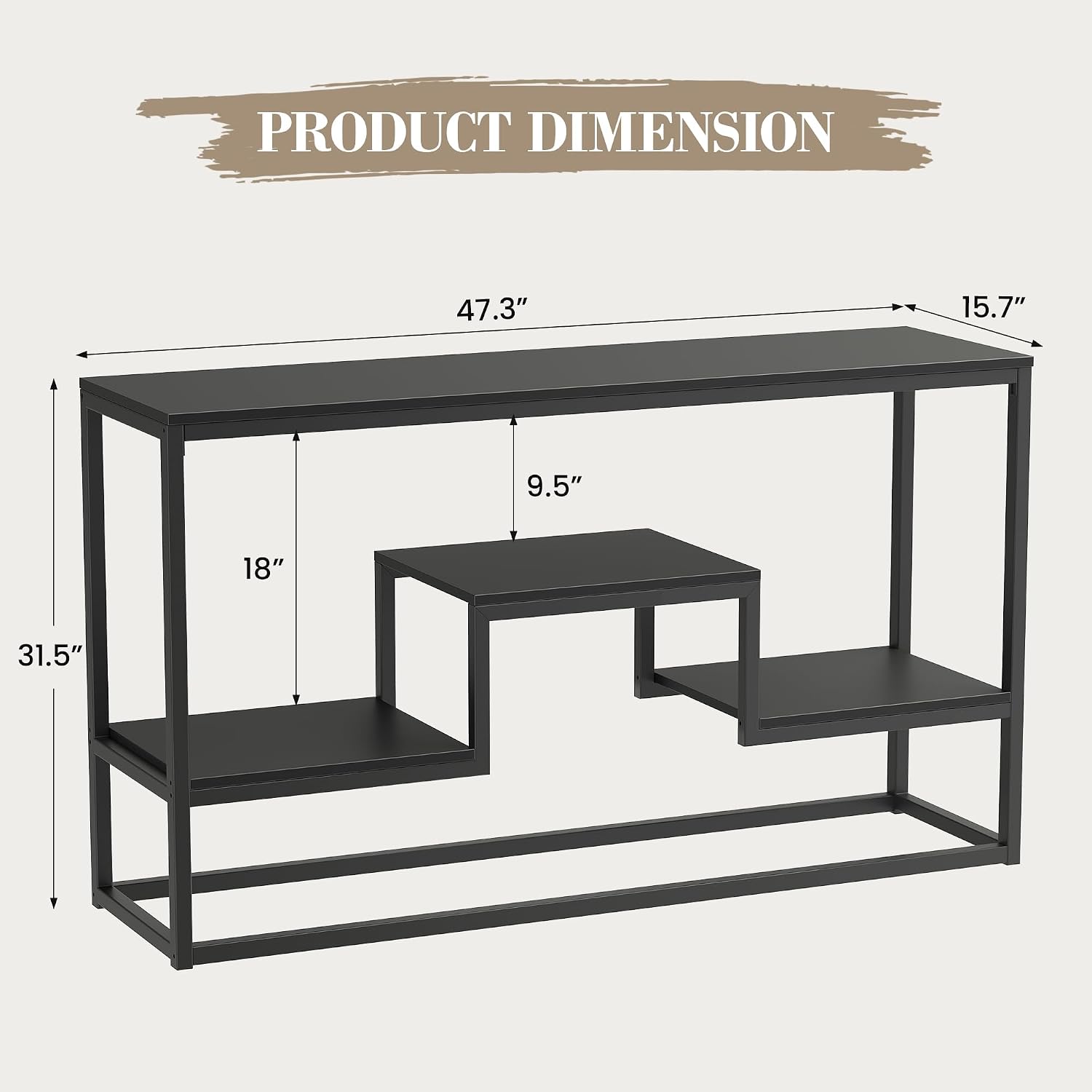 YOUDENOVA TV Stand for 47" TV, 3-Tier Storage Shelves, Black | Industrial TV console with open storage shelves, ideal for TVs up to 55" in living room.
