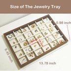 Large Jewelry Trays for Drawers Stackable Velvet Jewelry Display for Vendors Jewelry Drawer Organizer Inserts for Rings Necklace Bracelets Earrings and Studs Earrings (Beige, 30 Grid)