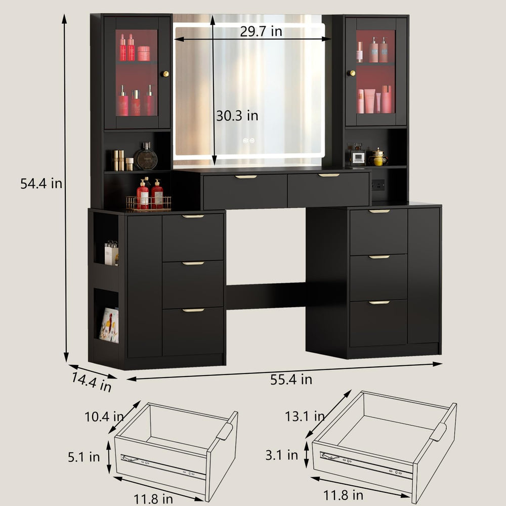 Chrangmay 55.4" Big Modern Vanity Desk with Mirror and Lights,Makeup Van...