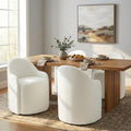 Upholstered Dining Chairs with Casters, No Assembly Modern Dining Room Chairs Accent Vanity Chair with 5 Wheels & Round Backrest for Bedroom, Living Room, Dressing, Linen Fabric, Set of 4