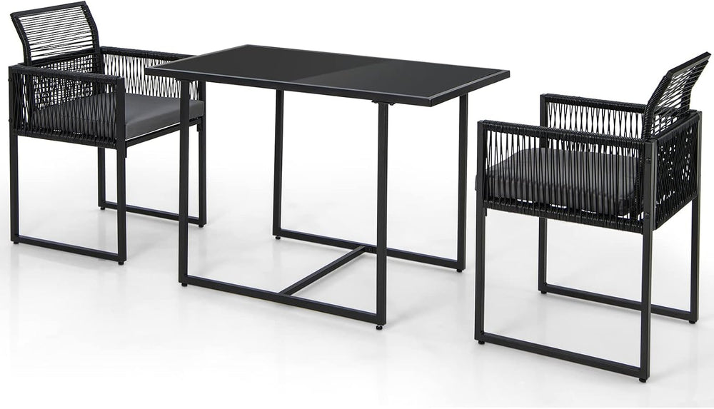 DORTALA Wicker Outdoor Bistro Set 3 Piece, Small Patio Furniture Dining Set w...