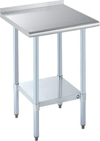 ROCKPOINT Stainless Steel Table for Prep & Work with Backsplash 24x24 Inches, NSF Metal Commercial Kitchen Heavy Duty Table with Adjustable Under Shelf and Table Foot for Restaurant, Home and Hotel