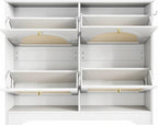 Freestanding Shoe Rack, Tipping Bucket Shoe Cabinet with 4 Flip Drawers, Elegant Entryway Shoe Organizer with 4 Rattan Doors,for Kitchen Home