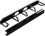 ICC 1U Ring Cable Manager Panel with Cover, Metal, 3" D-Rings, Horizontal and Vertical Cable Management, Rackmount for 19” Network Racks, Black, Single Pack