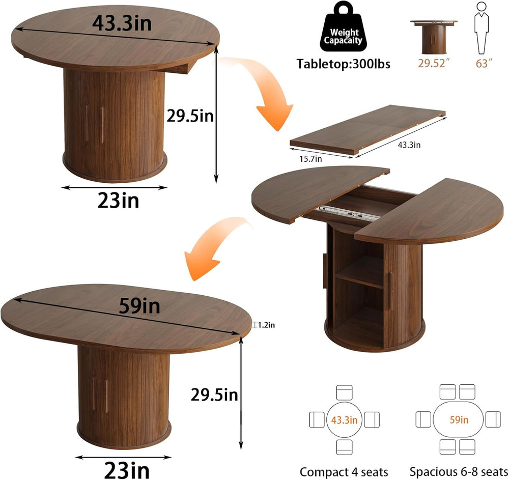 43"-59" Extendable Dining Room Table for 4-8, Round Expandable Kitc...