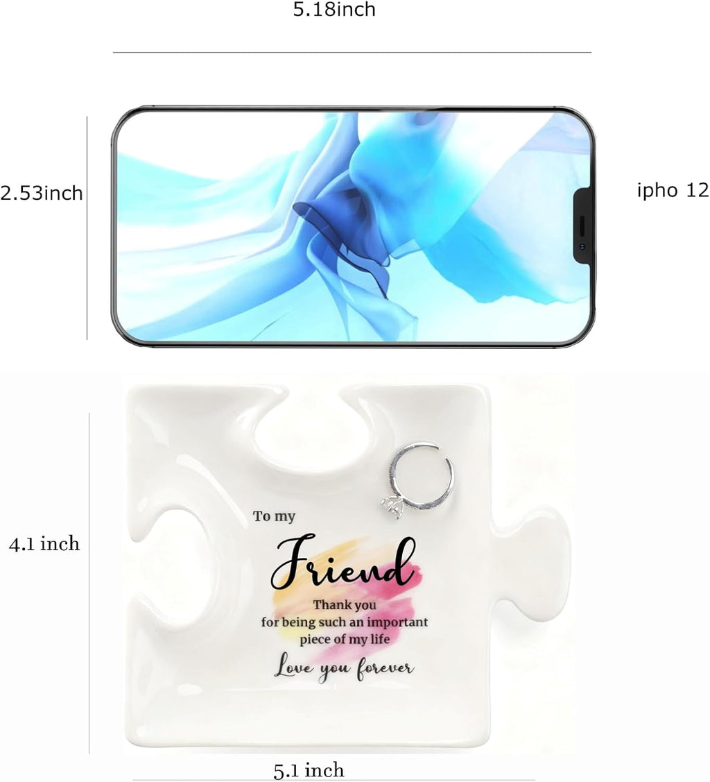 White Ceramic Puzzle Jewelry Tray - Ideal Personalized Gift for Friend on Birthday, Christmas - Thank You for Being Such an Important Piece of My Life Jewelry Organizer for Rings