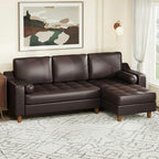 GarveeHome 88.9" L-Shape Sofa with Convertible Chaise, Sectional Leather Sofa with Deep Seat, Modern Mid-Century Sofa for Living Room, Comfy Leather Couch, Brown