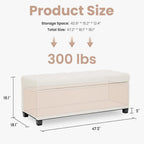 Living&Giving Storage Ottoman Bench for Bedroom, 47.2", Ivory | 47.2-inch storage ottoman with safety hinge, tufted upholstered seat and spacious hidden storage for everyday organization.