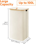 Lifewit 100L Laundry Basket with Lid, Clothes Hampers for Laundry with Bamboo Handles and A Removable Bag, Large Foldable Laundry Hamper for Bedroom, Bathroom, Dorm, Laundry Room, White