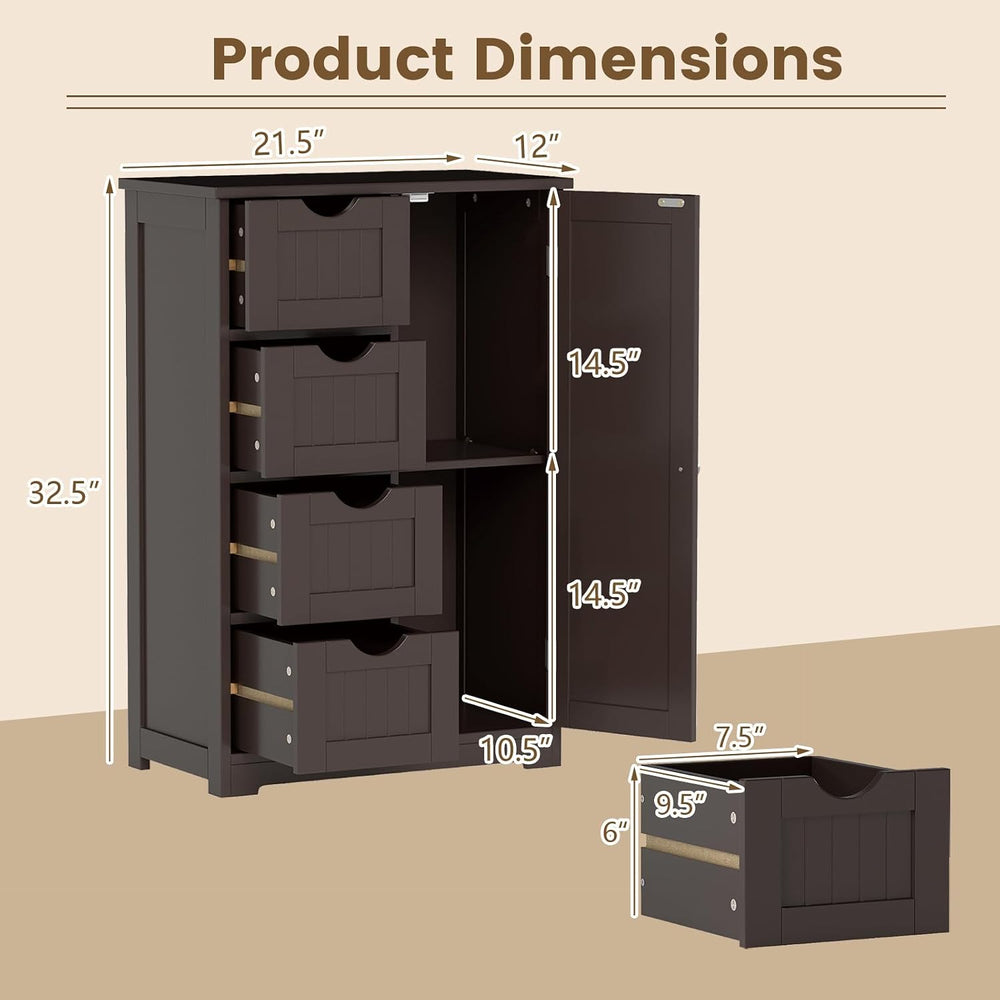 GLACER Bathroom Floor Cabinet, Multifunctional Storage Cabinet (Brown) | Wood...