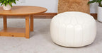 Mina Unstuffed Moroccan Leather Pouf Ottoman, 20" Diameter and 13" Height (Unstuffed White)