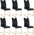 Goujxcy Dining Chairs Set of 6, Modern High Back Kitchen Chairs with Metal Legs and Faux Leather Padded Seat Upholstered Dining Chairs for Dining & Kitchen,Living Room (Black&Gold, Set of 6)