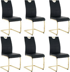 Goujxcy Dining Chairs Set of 6, Modern High Back Kitchen Chairs with Metal Legs and Faux Leather Padded Seat Upholstered Dining Chairs for Dining & Kitchen,Living Room (Black&Gold, Set of 6)