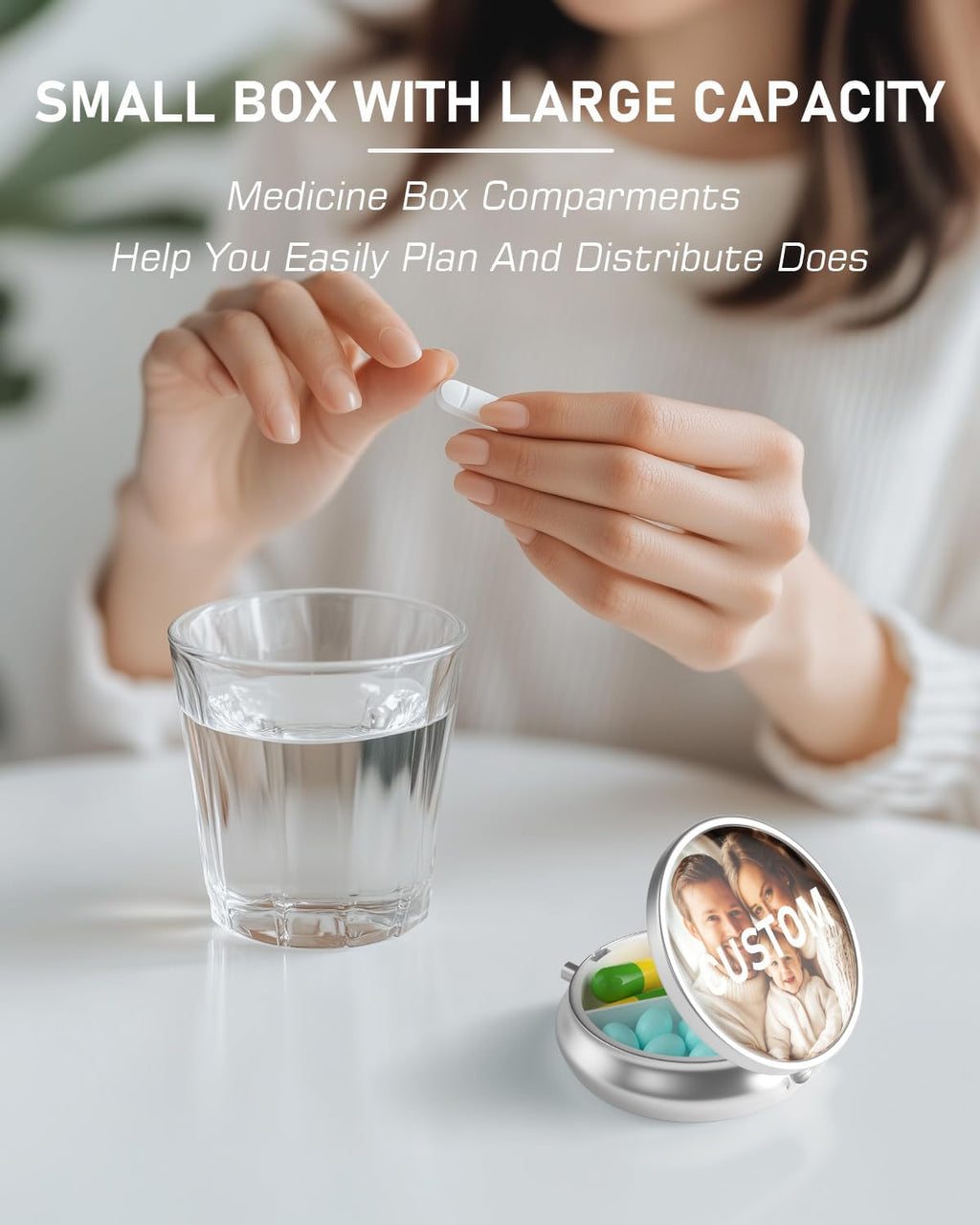 Pill Box, 3 Compartment Portable Travel Medicine Box with Mirror, Compact and Cute, Fits in Purse and Pocket, Medicine and Vitamin Organizer (Custom)