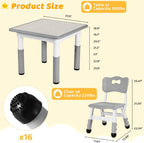 Arlopu Kids Table and 4 Chairs Set, Anti-Slip Toddler Activity Desk | Height Adjustable ((18.9"–23.6"), Wipe-Clean Desktop, Montessori Learning, Drawing, Classroom, Home & Daycare (Grey)