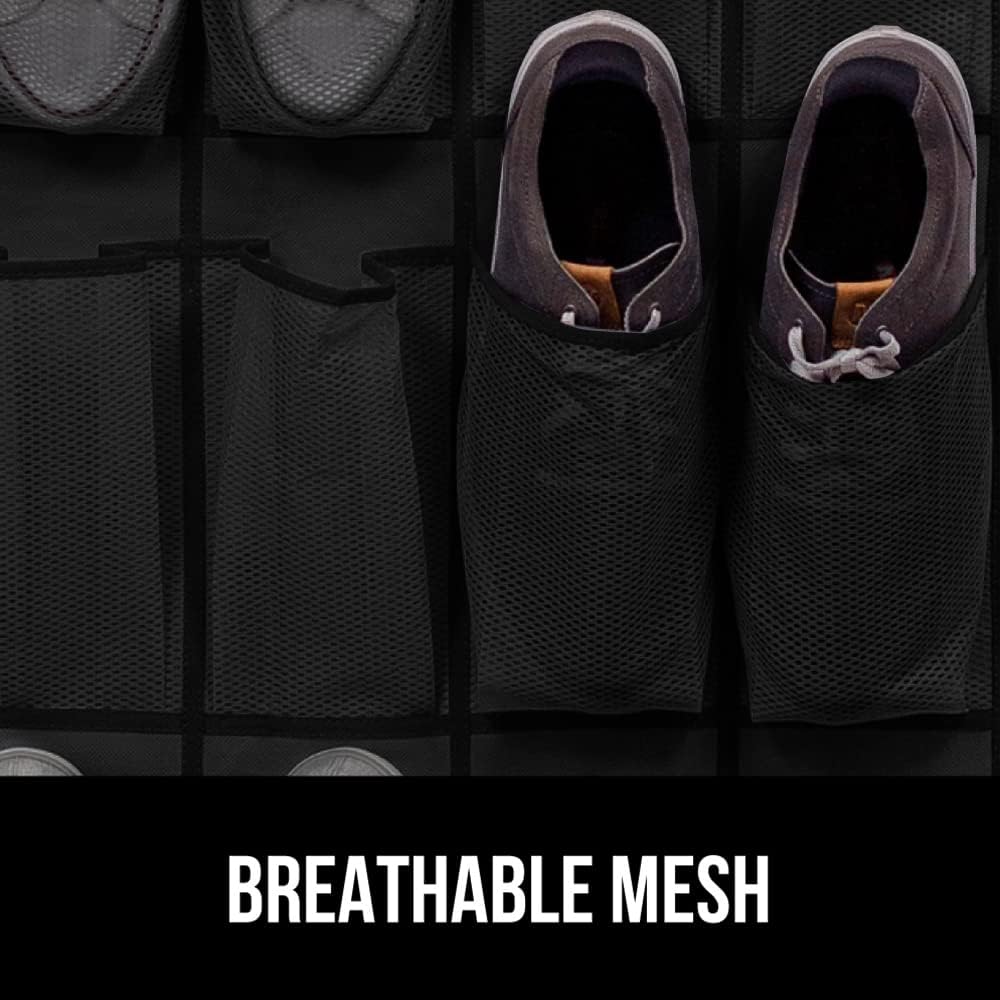 GORILLA GRIP Over the Door Shoe Organizer, 35 Large Breathable Mesh Pockets, Space Saving Hanging Storage Holder, 5 Hook Closet Rack Hanger, Hangs on Closets for Shoes, Accessories 68.5H x 24.5W Black