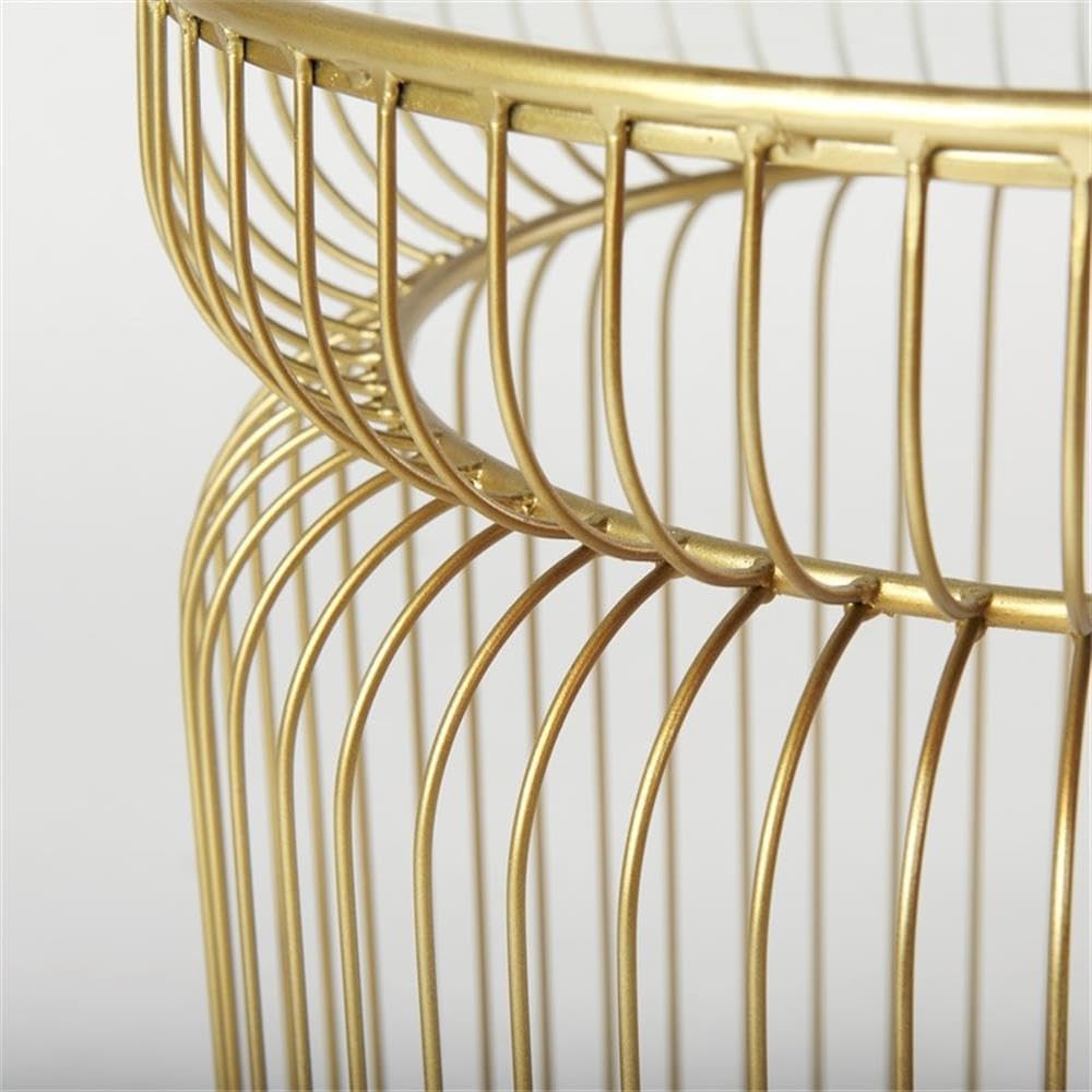 Pemberly Row Set of 2 Round Metal Accent Tables, Gold Cage-Like Base, Tempere...