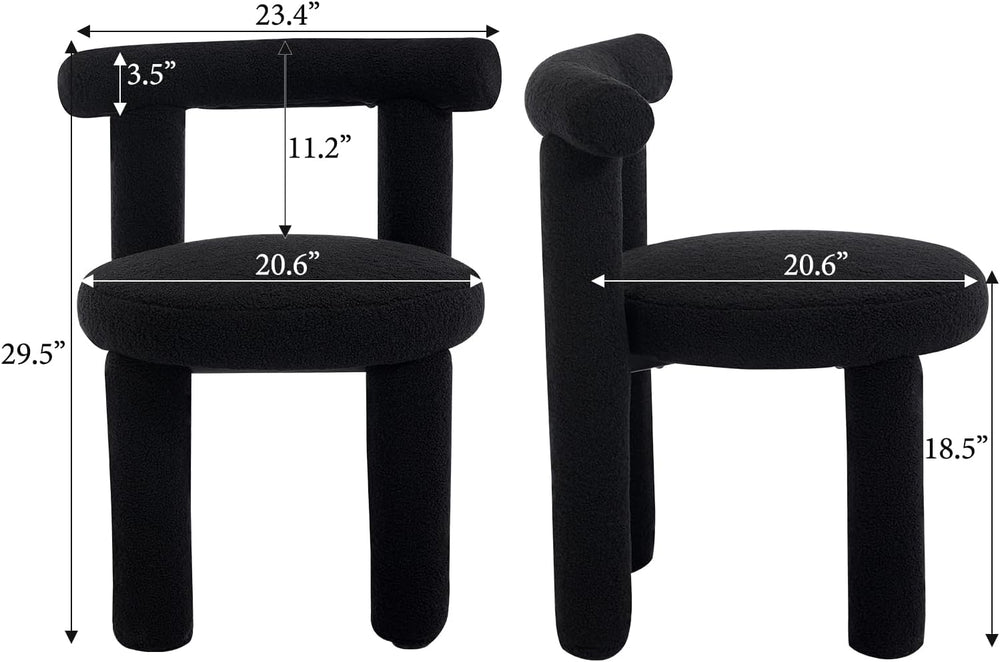 Black Sherpa Dining Chairs Set of 2, Armless Upholstered Boucle Kitchen Chair...
