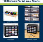 Akro-Mils 16-Drawer Plastic Cabinet for Garage Organization, Beads, Makeup Organizer, Building Bricks Storage, Teacher Toolbox, 10-1/2" W x 6-1/2" D x 8-1/2" H, 10716 Black (Pack of 4)