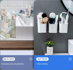 LEVERLOC Powerful Suction Cup Toothbrush Holder, Drill-Free Wall Shower Holder for Toothbrush, Toothpaste, Razor, Removable Suction Cup in Shower, Self-draining Kitchen Tableware Organizer, White
