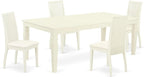 East West Furniture LGIP5-LWH-C 5 Piece Dinette Set for 4 Includes a Rectangle Dining Table with Butterfly Leaf and 4 Linen Fabric Dining Room Chairs, 42x84 Inch, Linen White