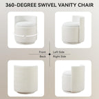 WUTUTUEE Velvet Vanity Chair with Storage, 360° Swivel Makeup Chair with Wave Back, No Assembly Small Accent Stool for Bedroom, Dressing, Living Room, White