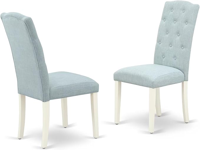East West Furniture V077CE215-7 7 Piece Dining Set Consist of a Rectangle Dining Room Table with V-Legs and 6 Baby Blue Linen Fabric Upholstered Parson Chairs, 40x72 Inch, Multi-Color