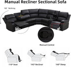 Manual Recliner Sectional Sofa Set, Bonded Leather L-Shaped Living Room Furniture Sets, Reclining Sectional Corner Couch and 2 Reclining Chairs Set for Home Office (Black, Sectional + 2 Chairs)