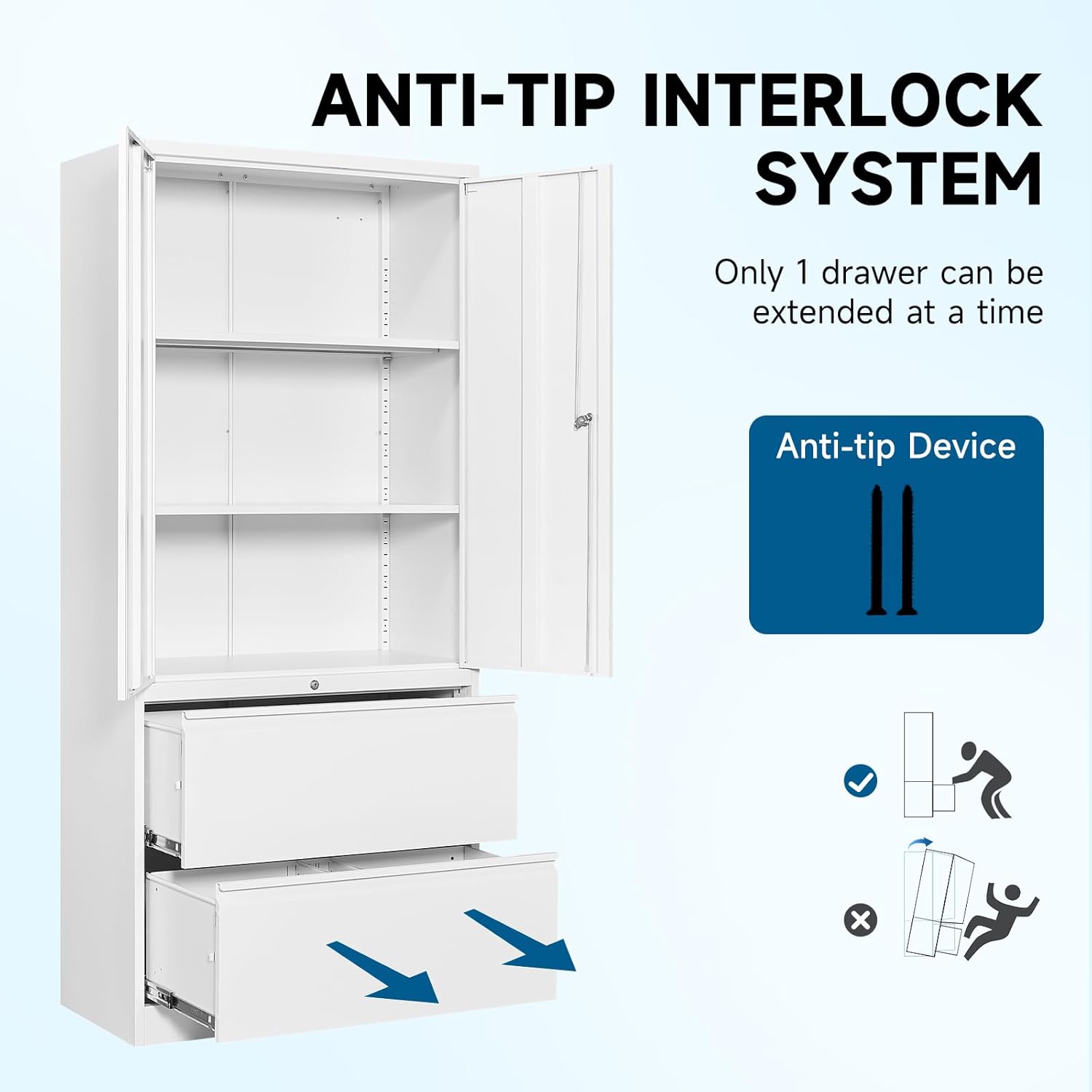 2-Drawer Metal File Cabinet, Lateral Vertical Filing Cabinets for Home Office, Locking File Cabinet with Storage Shelves, Legal/Letter/A4 Size (White, Assemble Required)