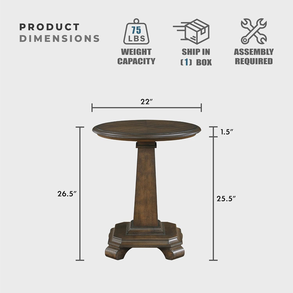 Lexicon 22 Dia. Round End Table, Wood Side Table with Sturdy Pedestal Leg, Ch...