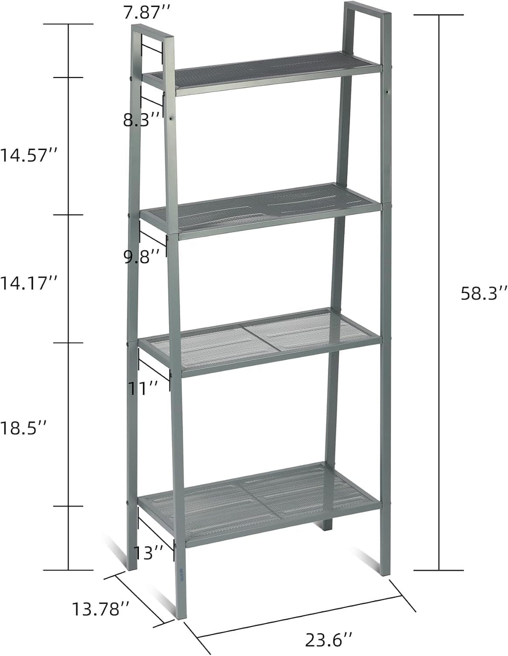 4-Tier Metal Ladder Shelf, Lightweight Bookcase Storage Rack with Open Shelves, Multi-Purpose Display Stand for Plants, Books, Photos and Decor, Gray