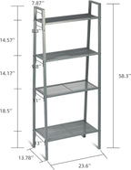 4-Tier Metal Ladder Shelf, Lightweight Bookcase Storage Rack with Open Shelves, Multi-Purpose Display Stand for Plants, Books, Photos and Decor, Gray