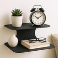 Simple Metal Floating Nightstands Set of 2, Wall Mounted Black Bedside Shelf for Bedroom, Minimalist Modern Bedside Stand, Floating Shelf with 2 Tier Storage for Bedroom (Black, Set of 2)
