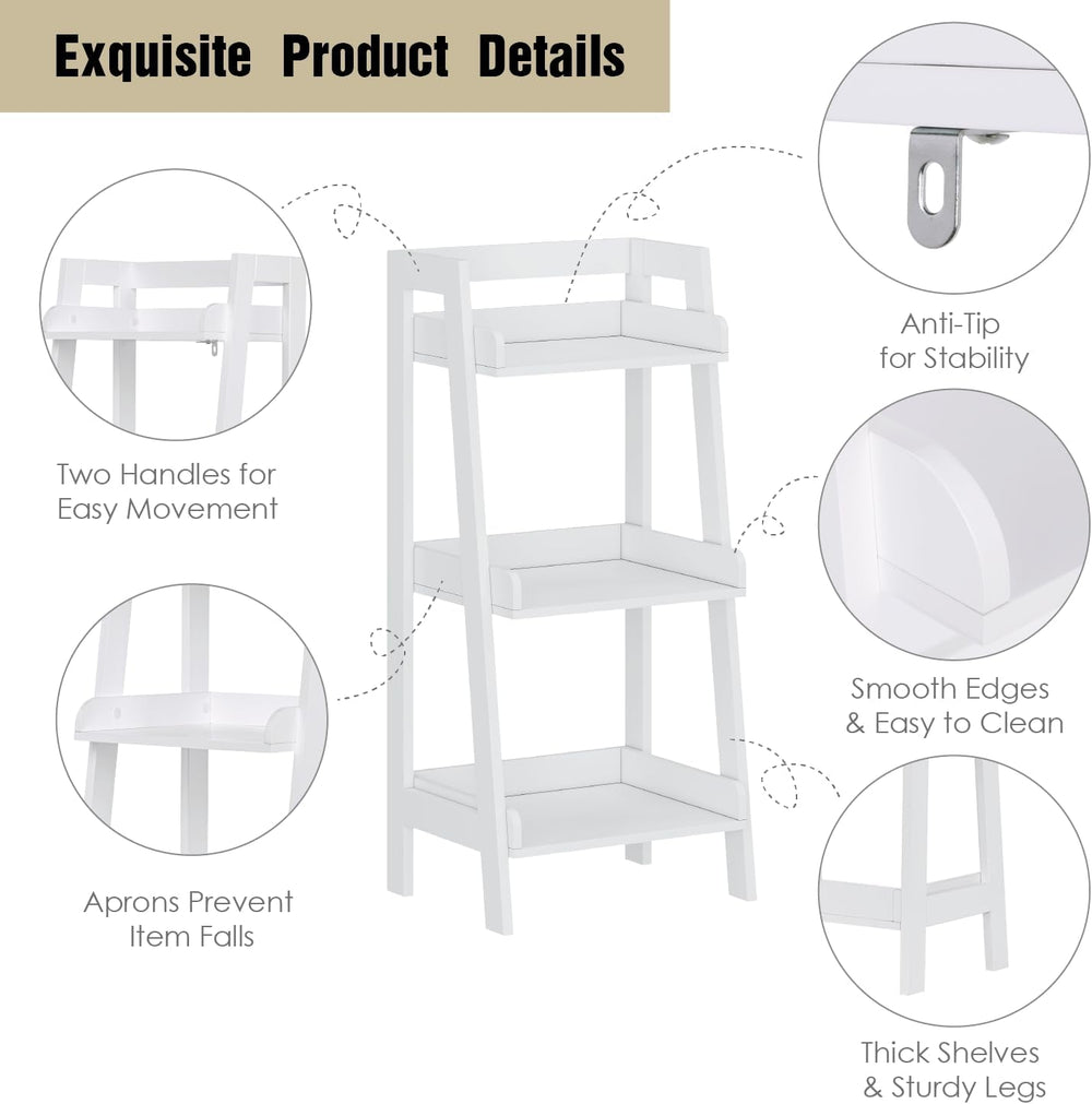 UTEX 3-Tier Ladder Shelf, Bathroom Shelf Freestanding, 3-Shelf Spacesaver Ope...